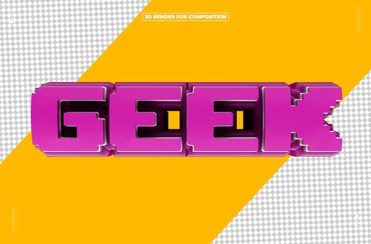 PSD geek en estilo de texto pixelado en 3d