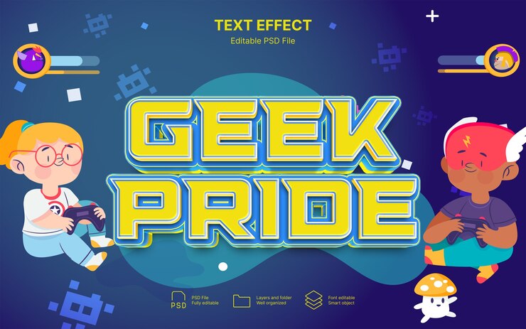 PSD geek pride day text effect