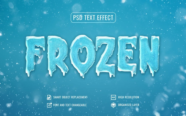 PSD gefrorener eis-text-effekt mit schneefallhintergrund