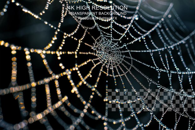 Gefrorenes spinnennetz bedeckt mit kleinen eiskristallen auf transparentem hintergrund
