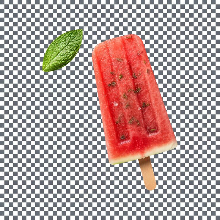 PSD gefrorenes wassermelonen-eis am stiel isoliert auf transparentem hintergrund