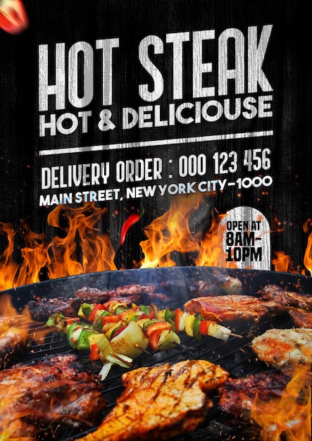 Gegrillte steakhouse-restaurant-flyer-vorlage