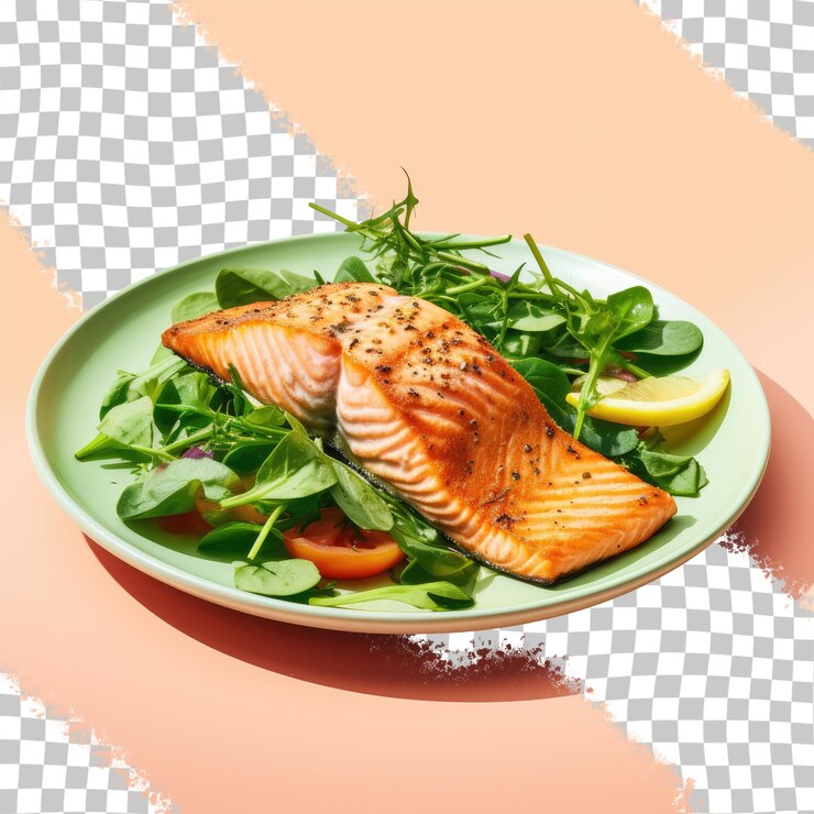 PSD gegrillter fisch und blattgemüse