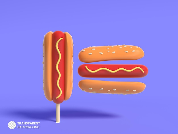 Gegrilltes hot-dog-sandwich-symbol isolierte 3d-render-illustration