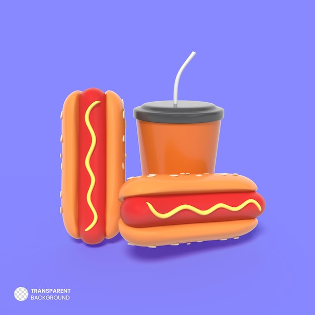 Gegrilltes hot-dog-sandwich-symbol isolierte 3d-render-illustration