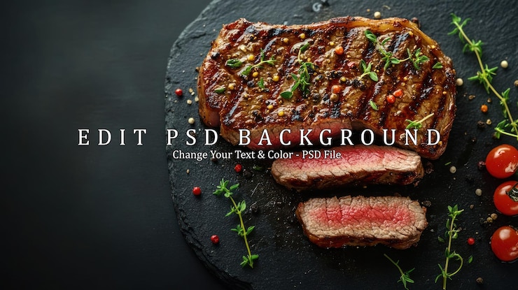 PSD gegrilltes steak mit thymian und pfefferkornen