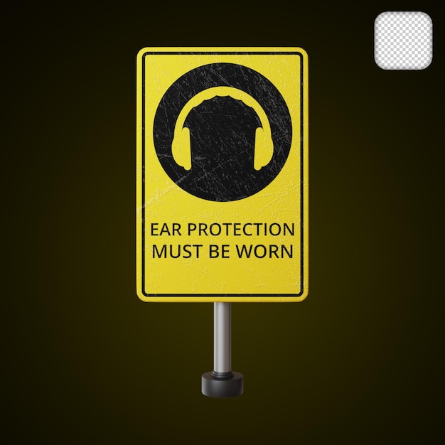 Gehörschutz muss getragen werden. Sicherheitsausrüstung 3D-Rendering
