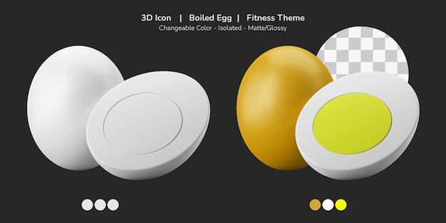 Gekochtes ei nahrhaftes essen 3d-symbol illustration diät-fitness-thema