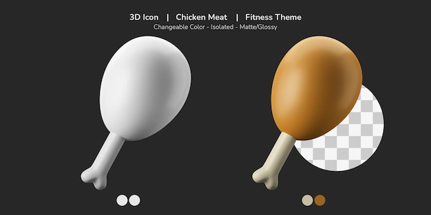 Gekochtes hähnchenfleisch drumstick essen 3d-symbol illustration diät-fitness-thema