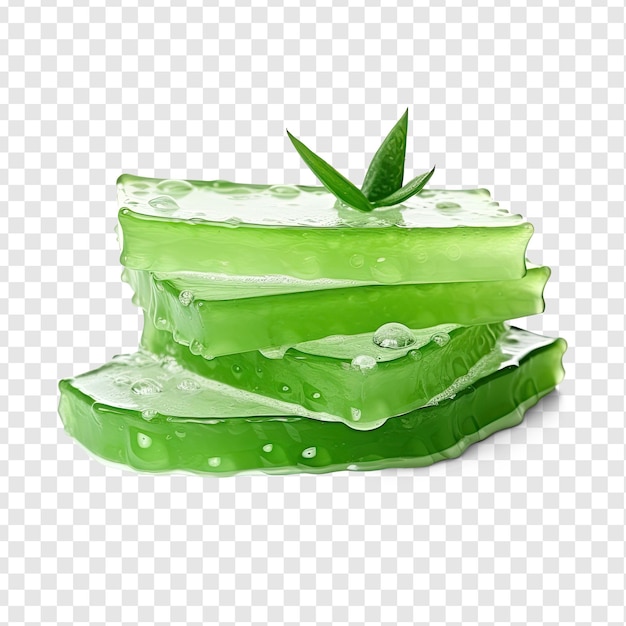 PSD gel verde que fluye con rodajas de aloe vera aisladas sobre fondo de transparencia psd