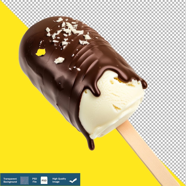 PSD gelado branco com vidro de chocolate em bastão de madeira deliciosa sobremesa congelada png psd