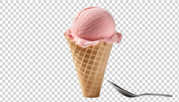 PSD gelado rosa em cone de waffle isolado em fundo transparente