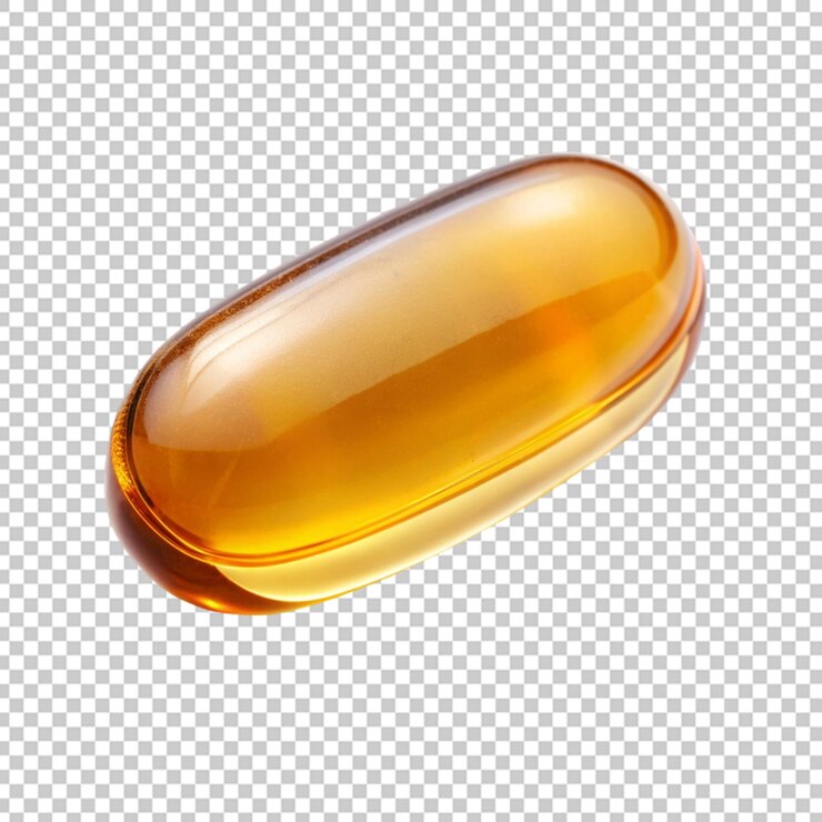Gelatin capsule of omega 3 isolated on white background