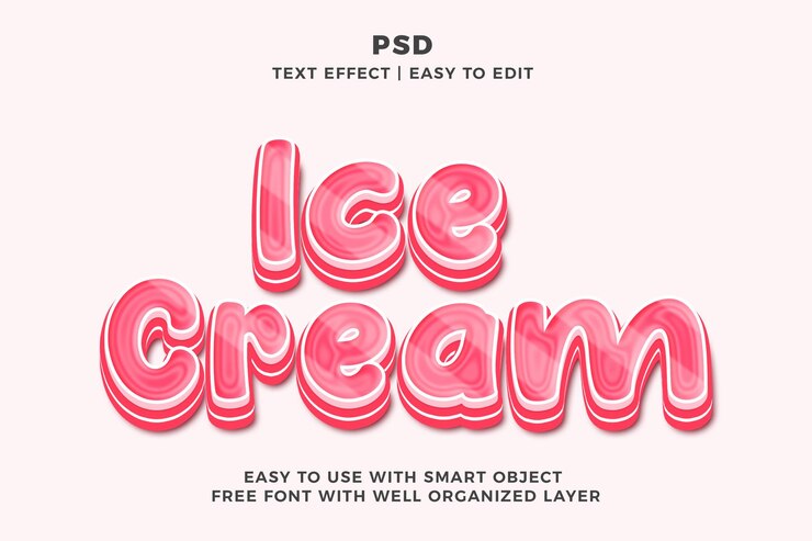 PSD gelato 3d modificabile con effetto di testo photoshop in stile psd con sfondo