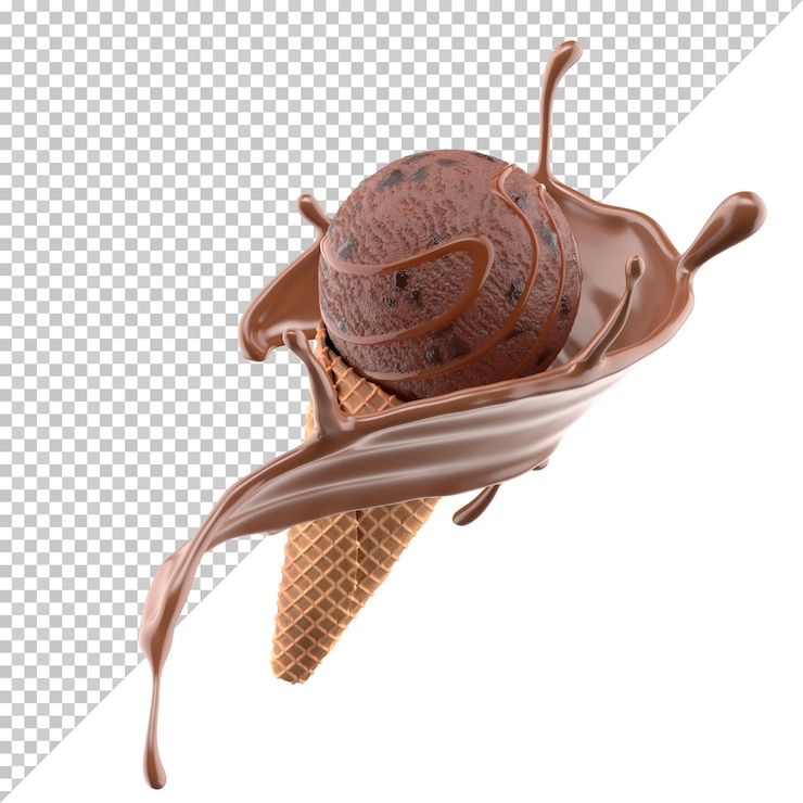 Gelato al cioccolato nel cono isolato su sfondo bianco mockup
