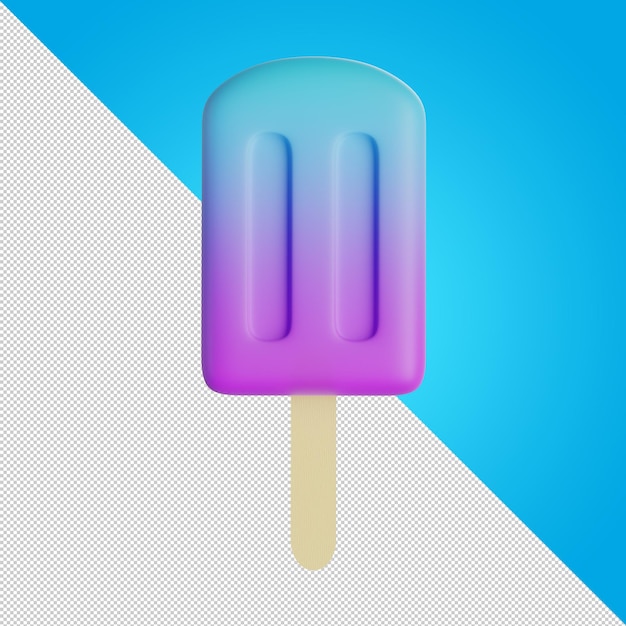 Gelato viola su stick Icona gelato Gelato alla frutta Bluepurple su bastone di legno Succo congelato Dessert freddo estivo Popsicles illustrazione 3d rendering 3d