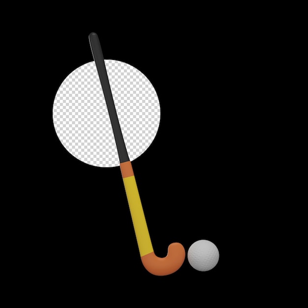 Gelb und schwarz golf hockey mit ball 3d-symbol auf schwarzem hintergrund