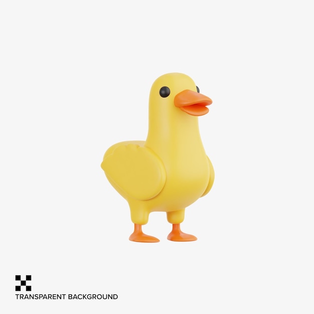 Gelbe Ente steht aufrecht in einer 3D-Illustration