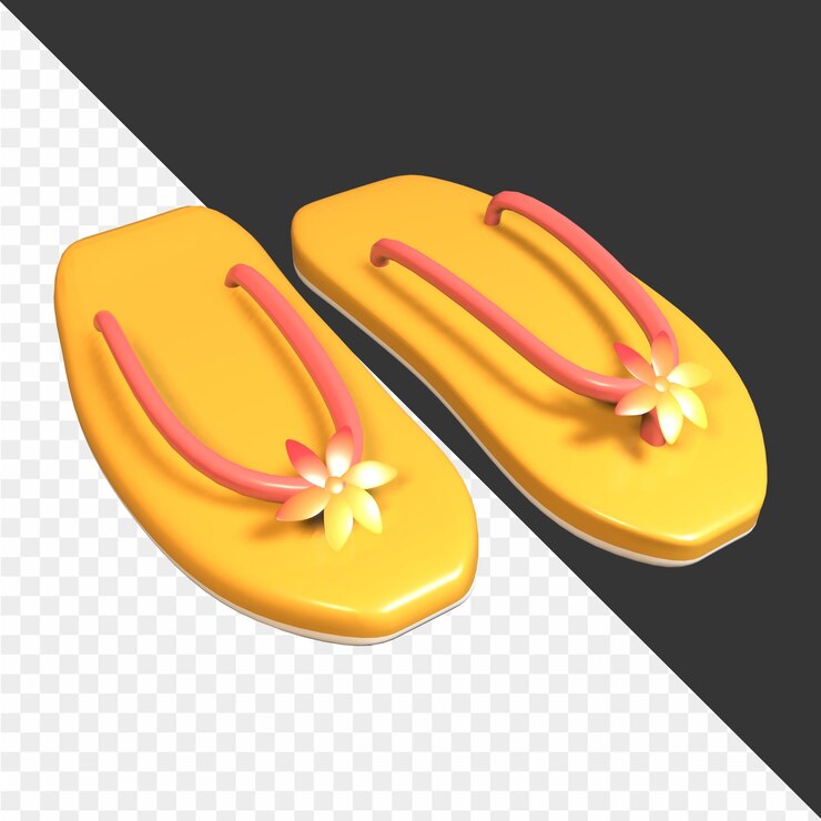 PSD gelbe flip-flops mit blumen drauf