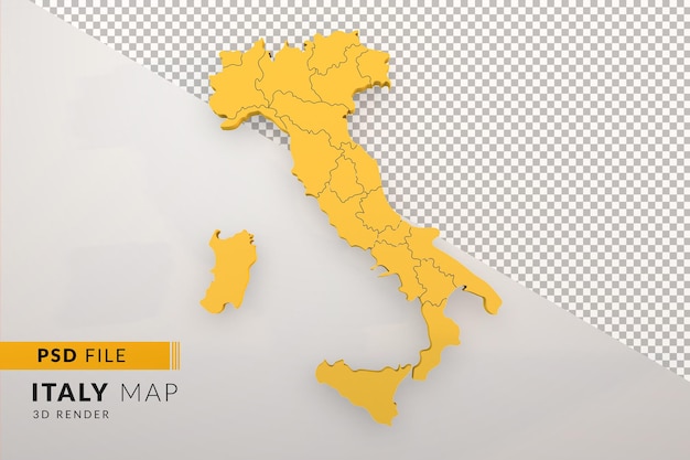 Gelbe italien-karte ein 3d-render isoliert mit draufsicht der