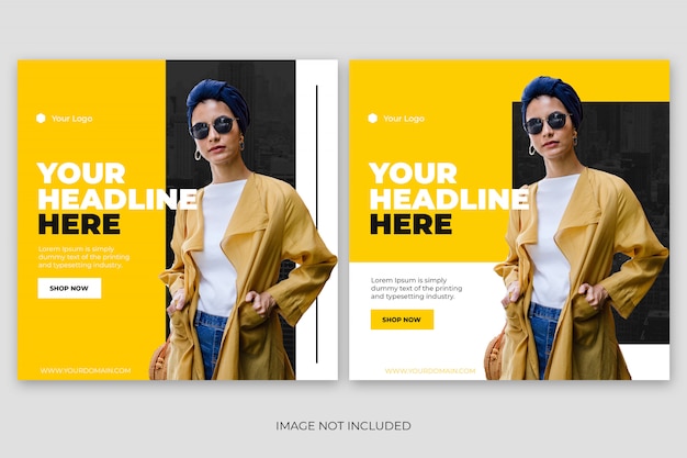 Gelbe mode instagram post vorlage banner set
