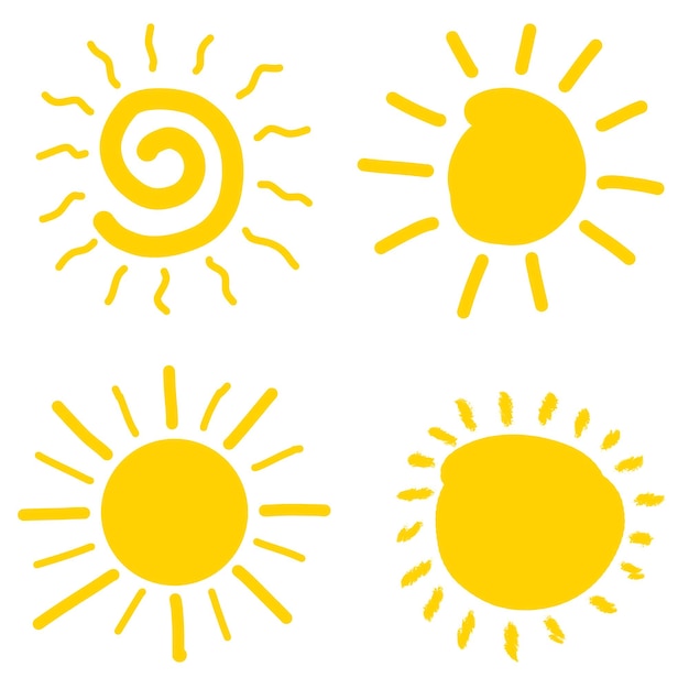 Gelbe Schriftschrift Sonne auf weißem Hintergrund