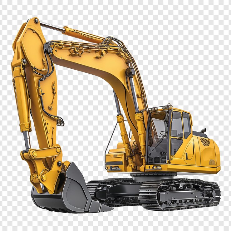 PSD gelber bagger mit erhobenem arm