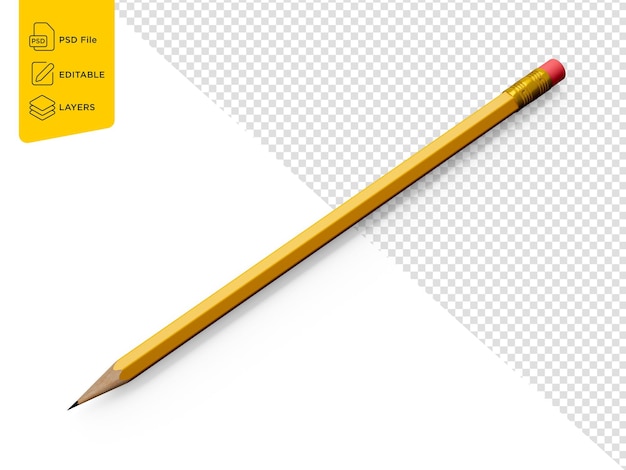 Gelber Bleistift auf einem isolierten Hintergrund Top View 3D-Illustration