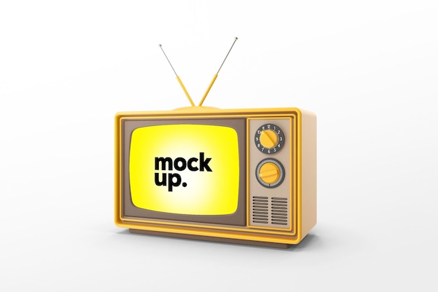 Gelber Fernseher Vintage Analog Mockup Vorderansicht