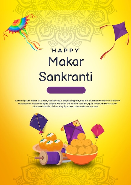 Gelber und lila festlicher Minimal Makar Sankranti Flyer