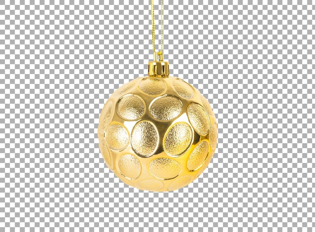 PSD gelber weihnachtsball, der am seil hängt, isoliert