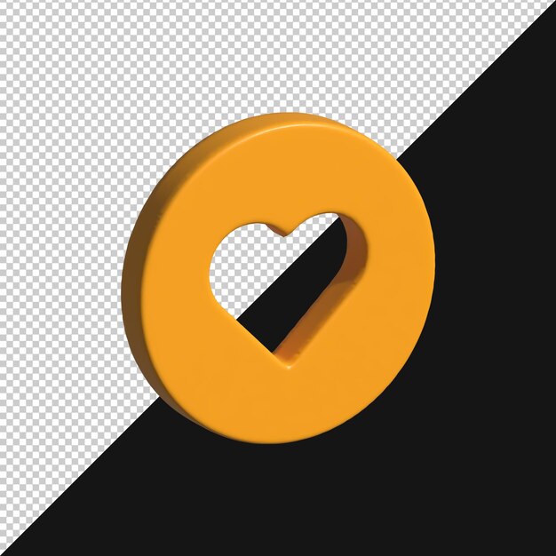 Gelbes 3D-Herz-Symbol für soziale Medien und Benutzeroberflächendesign