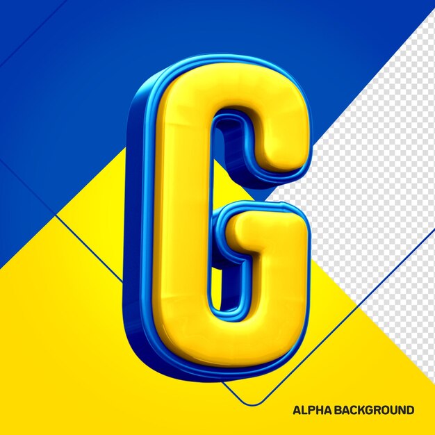 Gelbes Alphabet mit blauem 3D-Buchstaben G