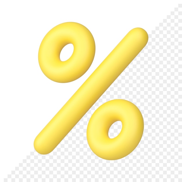 Gelbes glänzendes prozentuales Einkaufseinzelhandelsrabattsymbol realistisches 3D-Symbol