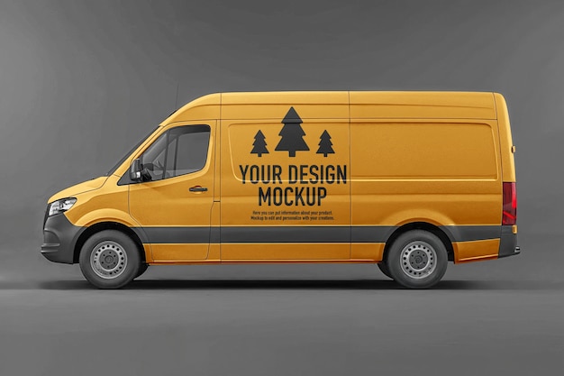 PSD gelbes lieferwagen-mockup mit designraum generative ki