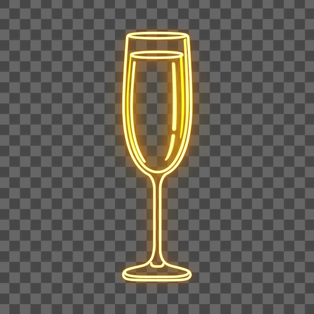 Gelbes Neonschild für Champagnergläser in PNG
