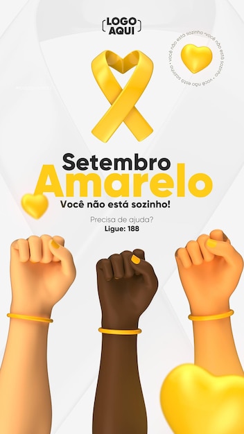 PSD gelbes psd-social-media-vorlagendesign für die september-kampagne auf portugiesisch