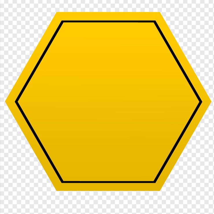 PSD gelbes sechseckiges warnschild durchsichtiges element leer