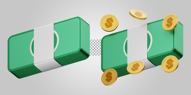 Geld bar auf transparentem Hintergrund 3D-Render