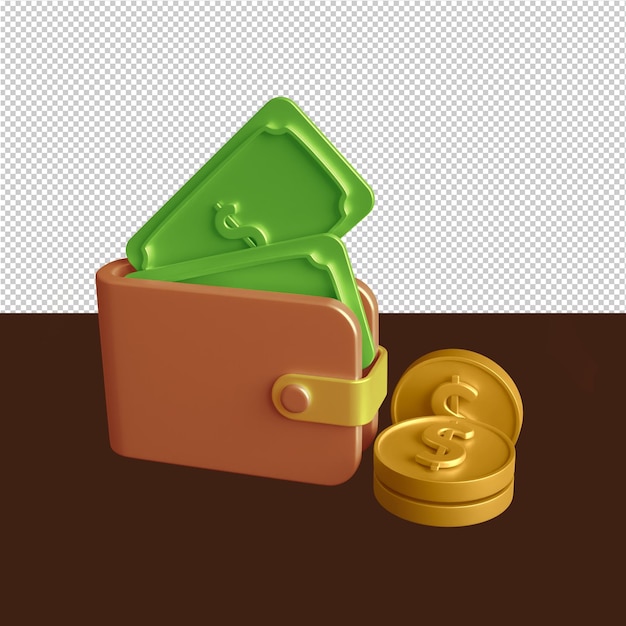 Geld in der Tasche 3D-Illustration Free Psd bearbeitbare Farbe
