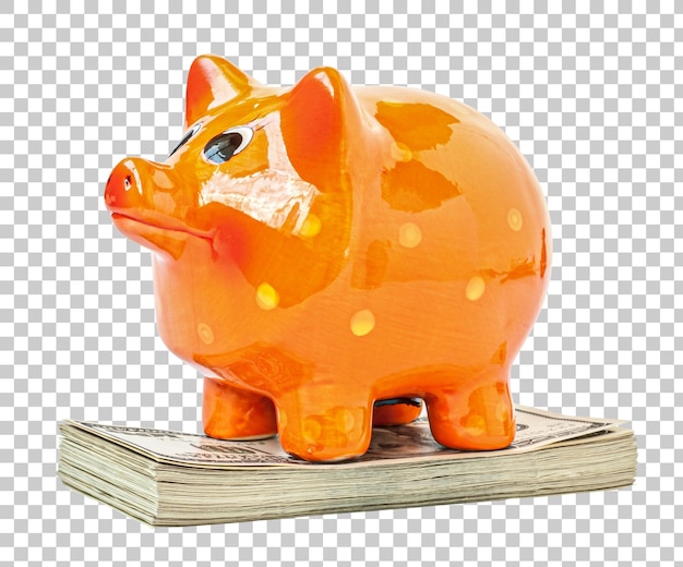 Gelddollar mit Sparschwein isoliert Sparkonzept isoliert auf transparentem Hintergrund