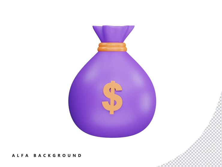 PSD geldsack und dollar mit 3d-vektorsymbol cartoon minimaler stilillustration