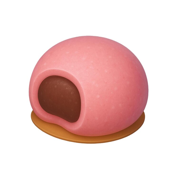 PSD gelegenheitsspiel-symbol pink mochi mit schokoladenfüllung
