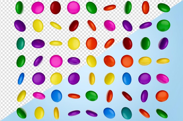 PSD gemme di caramelle colorate in più colori isolate su uno sfondo blu cielo