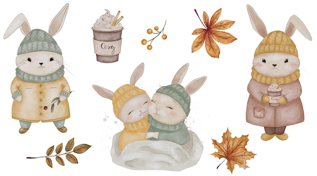 Gemütliche Herbst-Häschen Süße und spielerische Designs mit Vintage-Ansätzen für den Herbst