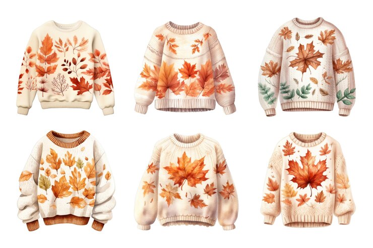 PSD gemütlicher pullover aquarell-kollektion-bundel-set, isoliert auf einem durchsichtigen hintergrund
