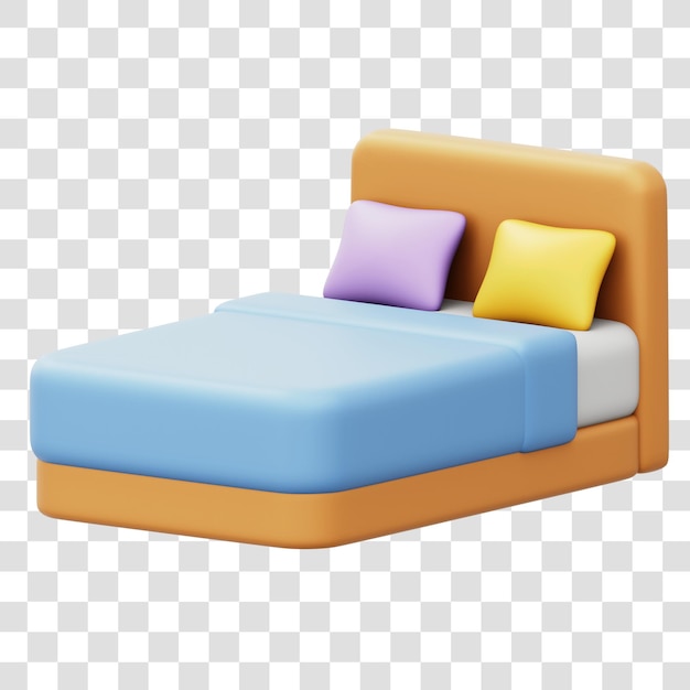Gemütliches Bett 3D-Rendering-Symbol Isolierter durchsichtiger Hintergrund