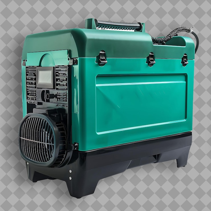 PSD generator with green plastic body and black color a tool use png tool on clean background