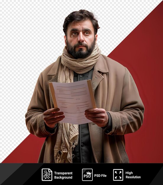 PSD génial un homme tenant un document dans les mains et regardant intéressé png psd