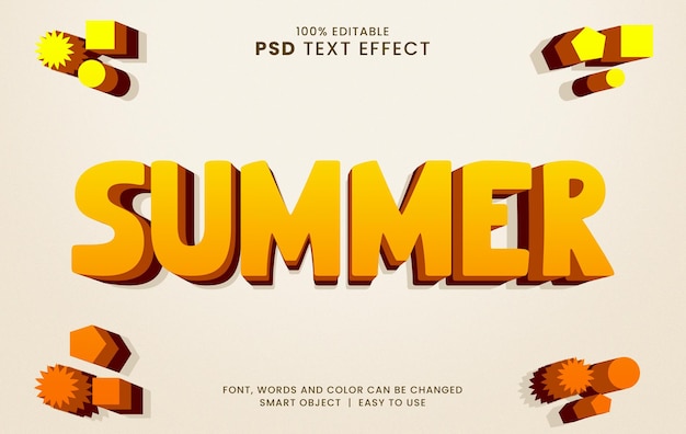 Genießen sie den bearbeitbaren 3d-texteffekt der sommerzeit im retro-stil
